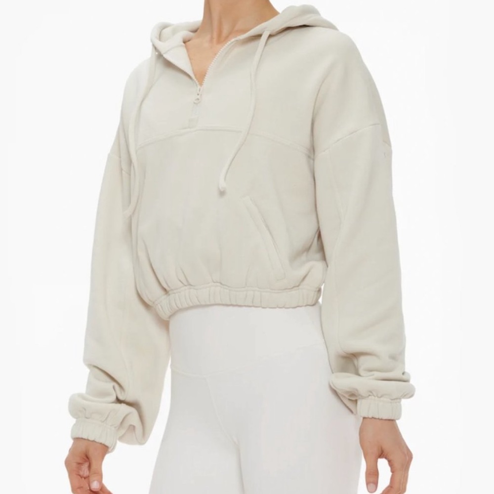 Alo Yoga stadium half zip hoodie (color is Bone)